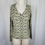 Pierri New York Gold Glitter Metallic Knit Sweater Top Diamond Print Womens M L