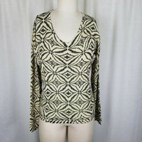 Pierri New York Gold Glitter Metallic Knit Sweater Top Diamond Print Womens M L