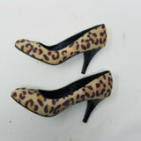 Fergalicious by Fergie Leopard Faux Fur Utopia Heels Pumps Round Toe Womens 8.5