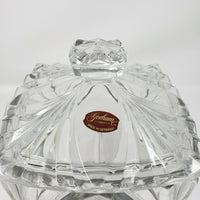 Gorham Lead Crystal Cut Glass Square Lidded Heavyweight Biscuit Cookie Jar Clear
