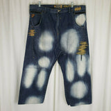 Akademiks Splash Embroidered Hip Hop Street Baggy Denim Blue Jeans Mens 42 x 26