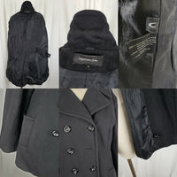 Jones New York Wool Midi Military Double Breasted Peacoat Womens 14 Black G-III