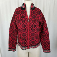 LL Bean Merino Wool Nordic Fair Isle Zip Up Cardigan Sweater Jacket Womens XS
