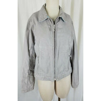 LL Bean Sunwashed Gray Canvas Zip Up Short Barn Coat Denim Jean Jacket Womens L