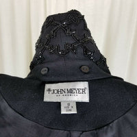 John Meyer Norwich Beaded Black Wool Blazer Jacket Womens 10 Removable Collar