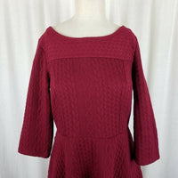 Modcloth Cable Jersey Knit Fit & Flare Twirl Dress Womens L Red Stretch Scoop