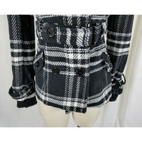 Tally Weijl Tartan Plaid Fleece Knit Funnel Neck Belted Bomber Jacket Womens 38