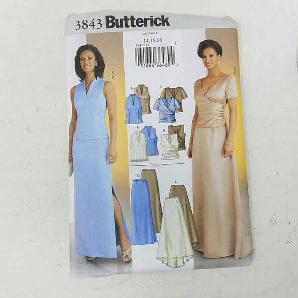 BUTTERICK Sewing Pattern 3843 Women Sizes 14-16-18 Maxi Skirt Suit Top Dress