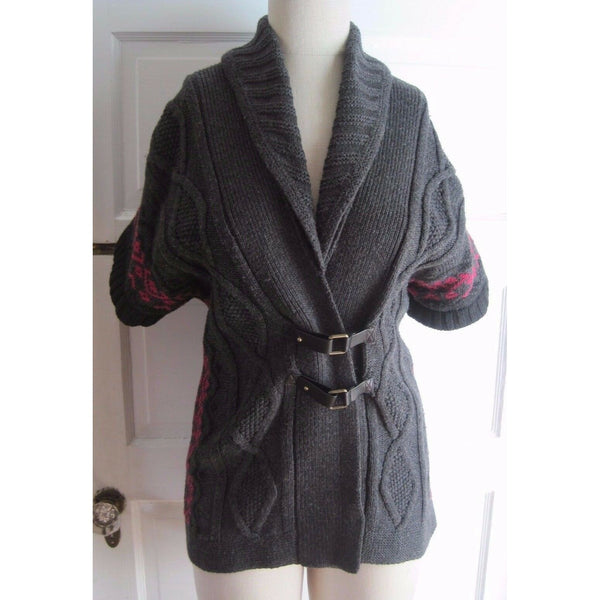 Tommy Hilfiger Buckle Nordic Cable Knit Shawl Collar Sweater Jacket Womens S