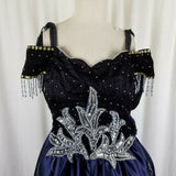 Vintage Navy Blue Velvet Chiffon Jeweled Prom Pageant Dress Junior 2XL Womens XS