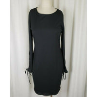 Vince Camuto Black Ribbed Grommets Lace Up Sleeves Sheath Mini Dress Womens L