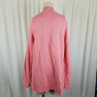 LL Bean Long Boucle Waffle Open Front Wrap Cotton Cardigan Sweater Womens M Pink