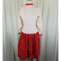 Vintage Handmade Red Polka Dots Dress Drop Waist Gathered Twirl Skirt Womens S
