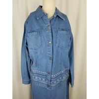 Denim & Co. 2 Piece Blue Jean Denim Skirt Shirt Jacket Outfit Set Suit Womens M