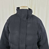 Anne Klein Black Goose Down Quilted Puffer Jacket Parka Womens M Microfiber