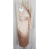 Vero Moda Satin Dress Fitted Bodycon Sexy Built in Scarf Faux Wrap Womens M Nude