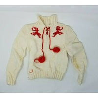 Vintage Handmade Cowichan Dancers Henley Knit Sweater Baby Boys Girls 12M Red