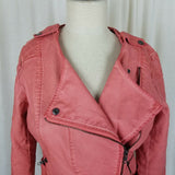 Bar III Vegan Faux Leather Berkeley Cropped Motorcycle Moto Jacket Womens M Pink