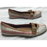 Dexter Plaid Cotton Canvas Leather Belted Buckle Ballet Flats Shoes Womens 5.5