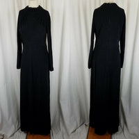Vintage 70s Kiva Ltd Maxi Goddess House Dress Womens S M Black Gathered Ruched