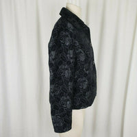 Gloria Vanderbilt Floral Embroidered Tapestry Button Up Black Jacket Womens S