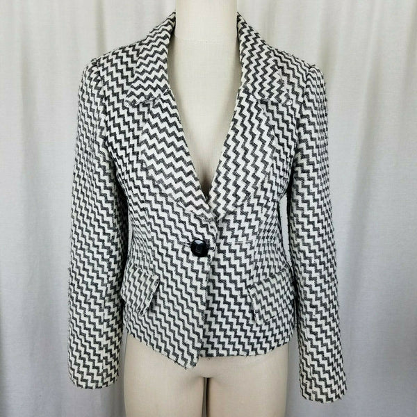 Z By Zelda Black & White Cropped Wool Chevron Striped Jacket Blazer Womens 6 USA