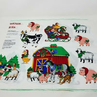 Holiday Friends Print Appliques Fabric Cut & Sew Panel Santa Barn Farm Animals