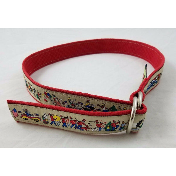 The Belted Cow D-Ring Web Ribbon Belt Woven Canvas Road Race Marathon Red Mens