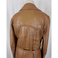New England Sportswear Co Belted Brown Leather Jacket Peacoat Western Womens 14