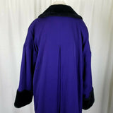 Bill Blass Fur Trim Lined Purple Wool Maxi 80s Swing Coat ALine Peacoat Womens 6