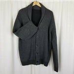 Mens Wearhouse Shawl Collar Sweater Mens M L Cardigan Patch Elbows Knit Charcoal