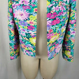 Margaret Smith Ruched Floral Designer Boutique Open Front Jacket Blazer Women 8