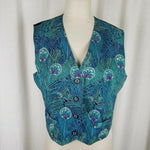 Vintage Satin Reeds Feather Asian Print Belted Dress Waistcoat Vest Womens L