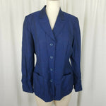 Sigrid Olsen Woven Dark Blue Button Up Jacket Blazer Womens 10 Apron Pockets