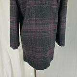 Paul Levy Purple Plaid Mohair Wool Midi Peacoat Womens M  L Vintage 80s Black