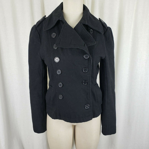Rave Wool Cropped Military Double Breasted Peacoat Womens M Black Punk Rocker