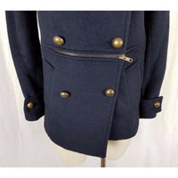 Jeong Gam Double Breasted Winter Wool Navy Peacoat Coat Womens XS S Slim Cut