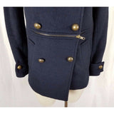 Jeong Gam Double Breasted Winter Wool Navy Peacoat Coat Womens XS S Slim Cut