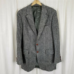 Vintage HARRIS Tweed Blazer Black Herringbone Wool Sport Coat Jacket Mens 42 44