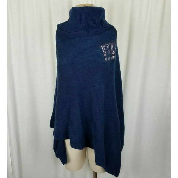 New York Giants NFL Crystal Logo Sweater Knit Poncho Cowl Neck Shawl Cape Hi/Lo