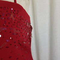 Tahari Petites Red Maxi Fitted Slinky Sexy Beaded Dress Womens 12P 80s Vintage