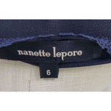 Nanette Lepore Navy Blue Ruffled Pleated Sheer Poet Tunic Blouse Womens 6 USA