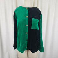 Vintage Russ The Knit Connection Velvet Shirt Jacket Top Womens M Colorblock 90s