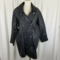 Vintage Workers For Freedom London Black Leather Double Breasted Coat Womens 16
