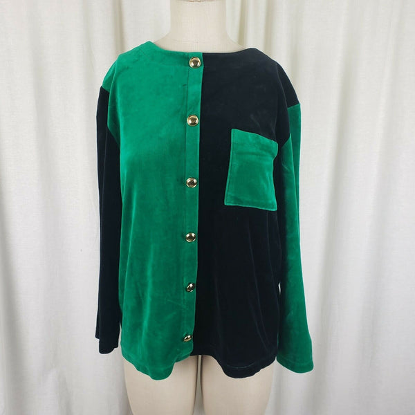 Vintage Russ The Knit Connection Velvet Shirt Jacket Top Womens M Colorblock 90s