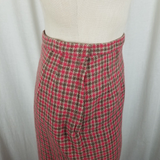 Vintage Handmade Plaid Checked Wool Tweed Midi Skirt Womens S 1950s 1960s 1970s