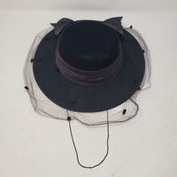Vintage Whittall & Javits Black Velvet Mesh Lace Veil Satin Bow Hat Womens 20 in