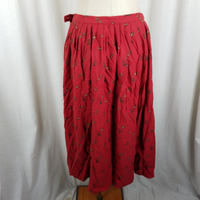 Vintage Ralph Lauren Red Duck Hunting Pleated Maxi Twirl Skirt Womens 14 Cotton