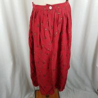 Vintage Ralph Lauren Red Duck Hunting Pleated Maxi Twirl Skirt Womens 14 Cotton