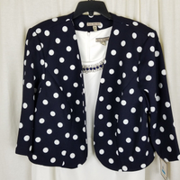 Maya Brooke Polka Dot Printed Short Jacket & Tank Dress Set Womens 16 Navy White